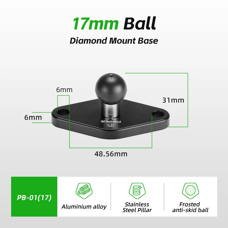 FANAUE 1 Inch Ball Adapter Aluminum alloy 25/20/17mm Diamond Ball Base, Square Ball Base Compatible with RAM Mounts Arm