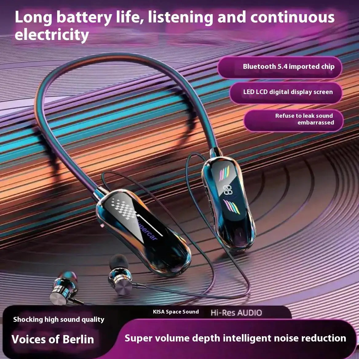 Sports Car Shape Stereo Sound Neckband LED Display Wireless Bluetooth Headphones Magnetic in-ear Headsets Sports Gamer Earphones - Universal Market