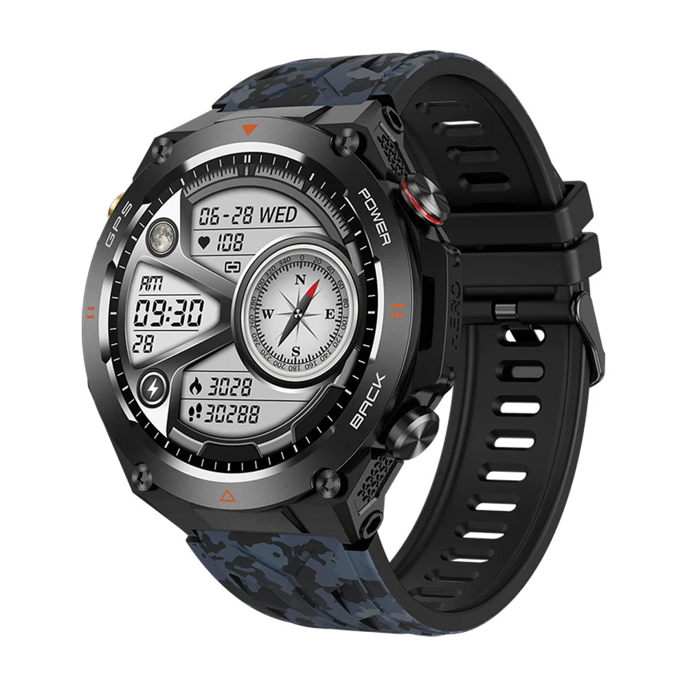TLCRETE Men Outdoor Smartwatch Stainless Steel BT Call 650mAh Built-In GPS AI Voice Assistant 1ATM Waterproof Smart Watch KC82