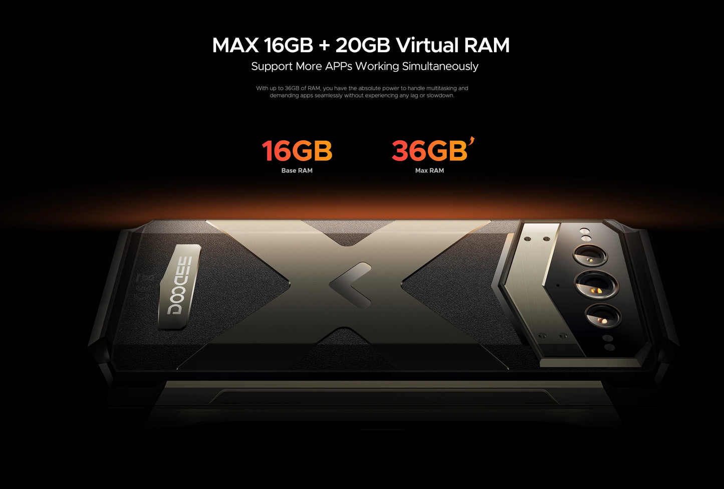 DOOGEE V Max Plus Rugged Phone 22000mAh 36GB(16+20) 512GB 200MP Camera Phone 6.58" 120Hz Dimensity 7050 Android14