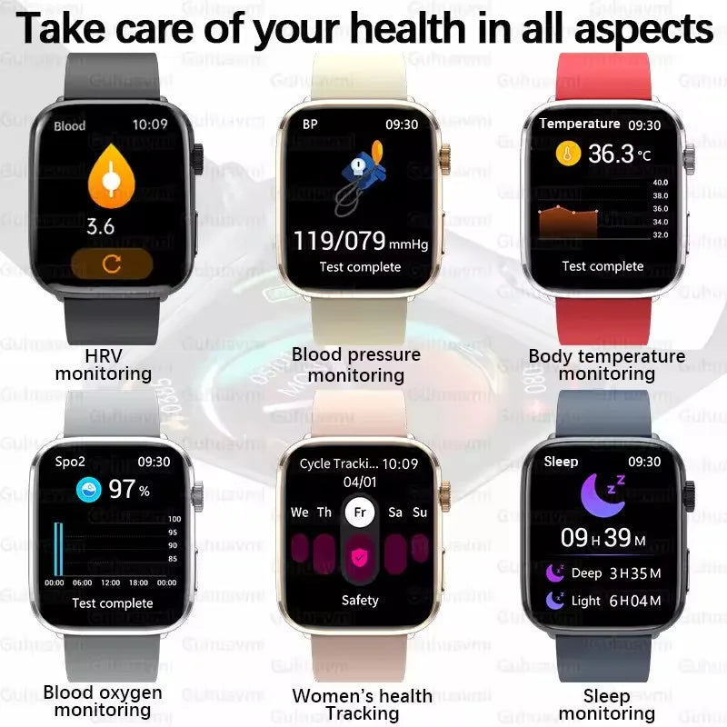 2025 AI Diagnosis NFC Smart Watch Women 1.85 inch AMOLED Blood pressure Heart Rate Temperature BT call Smartwatches Men For IOS
