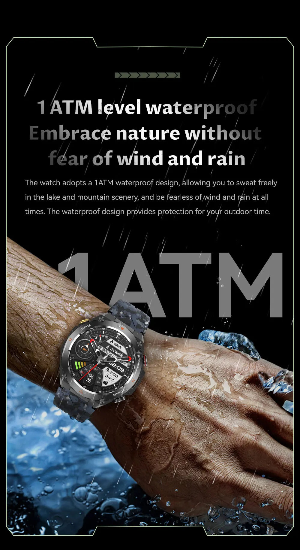 TLCRETE Men Outdoor Smartwatch Stainless Steel BT Call 650mAh Built-In GPS AI Voice Assistant 1ATM Waterproof Smart Watch KC82
