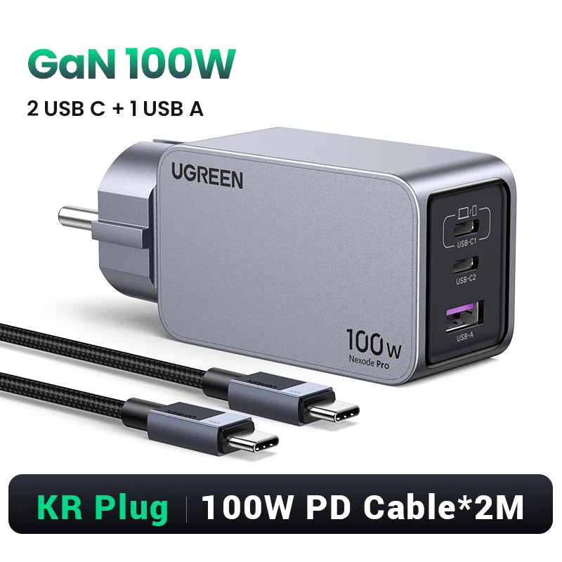 UGREEN 100W GaN Charger USB C Charger QC4.0 3.0 Quick Charge For Macbook Laptop Tablet PD Fast Charger For iPhone 17 16 15 Pro