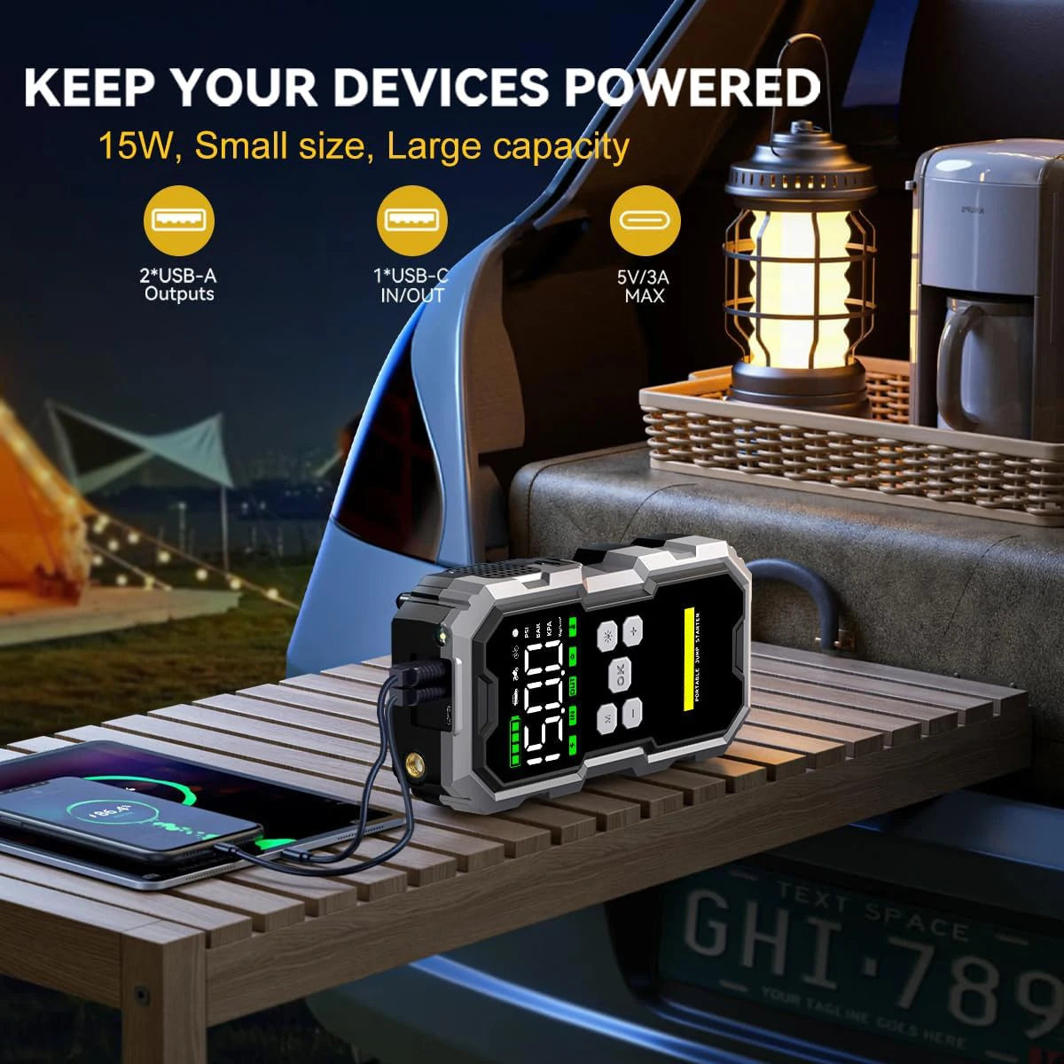 2025 New 4 in 1 Multi-Functional 12V Car Jump Starter 6000A 21800mAh Power Bank With Air Compressor, LED Light, and USB Charger