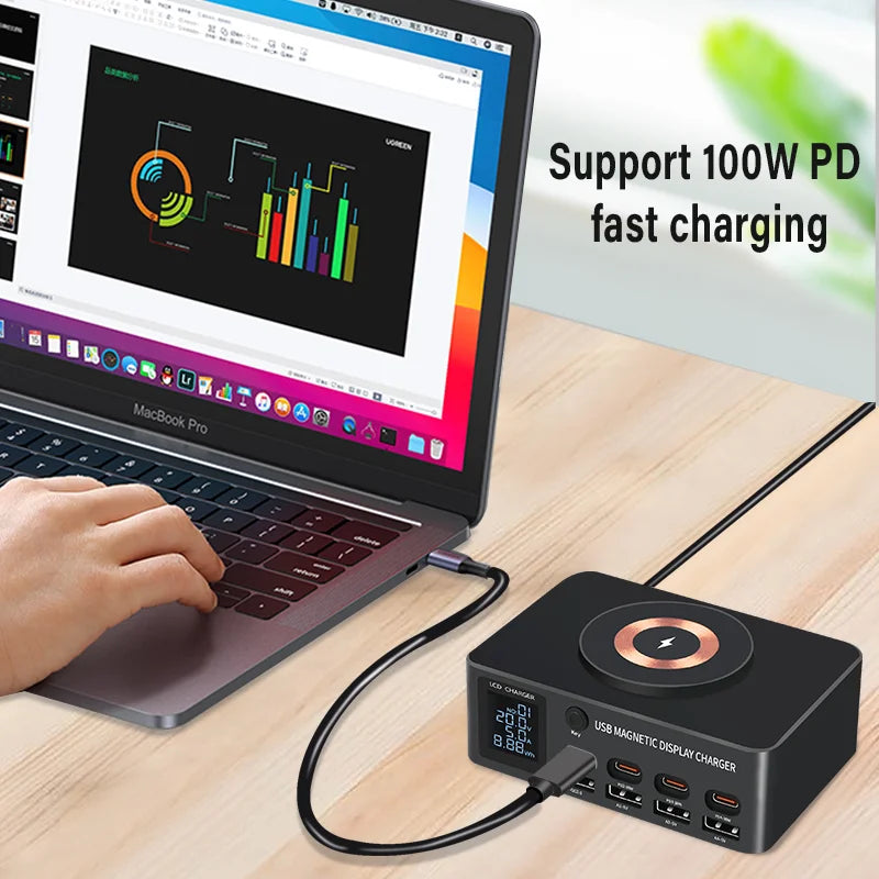 1080W GaN USB C Charger 8-Port Desktop Charger Type C 330W PD3.0 PPS QC3.0 Fast Charging for MacBook Tablet Samsung iPhone 15 16