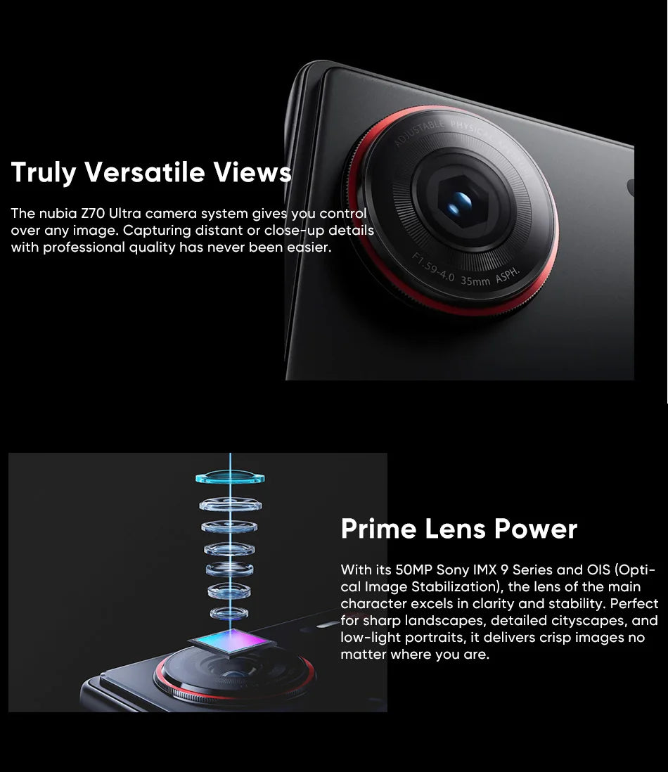 Global Version Nubia Z70 Ultra NX733J 5G Smartphone Snapdragon 8 Elite 6.85" 144Hz AMOLED Display 6150mAh 80W Fast Charge IP69