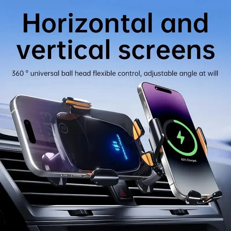 UYUXIO Wireless Car Charger Fast Charge Manual Clamping Air Vent Car Phone Holder for Samsung Android Phones iPhone 16 15 14 13