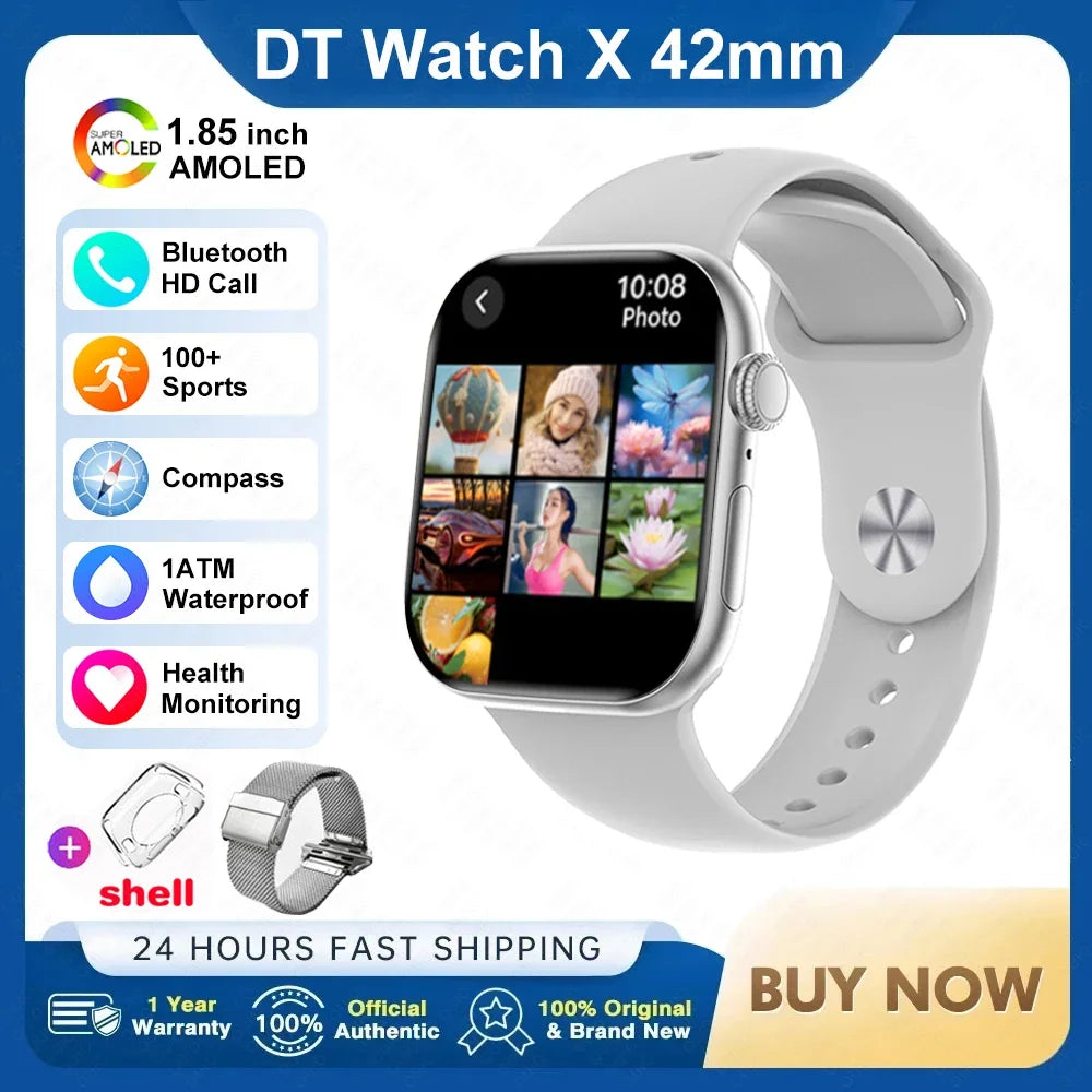 For Apple DT Watch X Mini Smart Watch 3D Menu Video AI Voice NFC Sports Record Health Test 1.85 Inch AMOLED Women Smartwatch