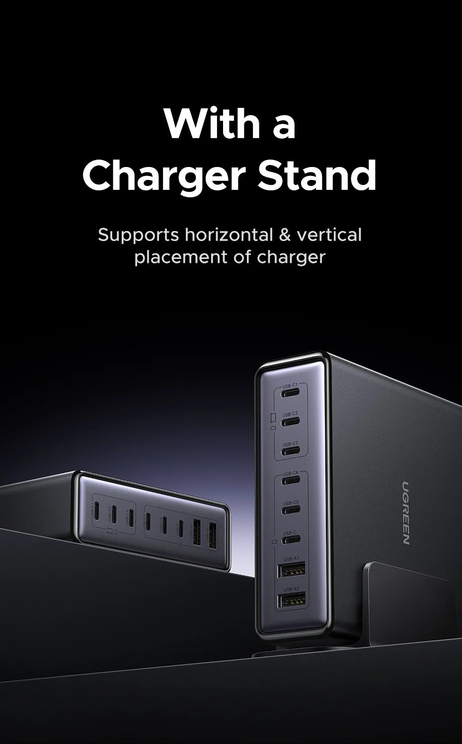 UGREEN 200W GaN Charger 8 in 1 Desktop Laptop Fast Charging Stand For iPhone 17 16 15 Pro Max Macbook Air Xiaomi Samsung Tablets