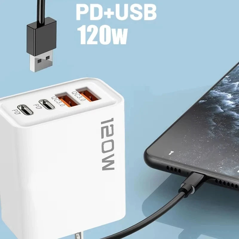Xiaomi 120W 4 Port USB Type C Charger Fast Charging Data Cable USB Phone Charger Adapter For Samsung IPhone Huawei Charger