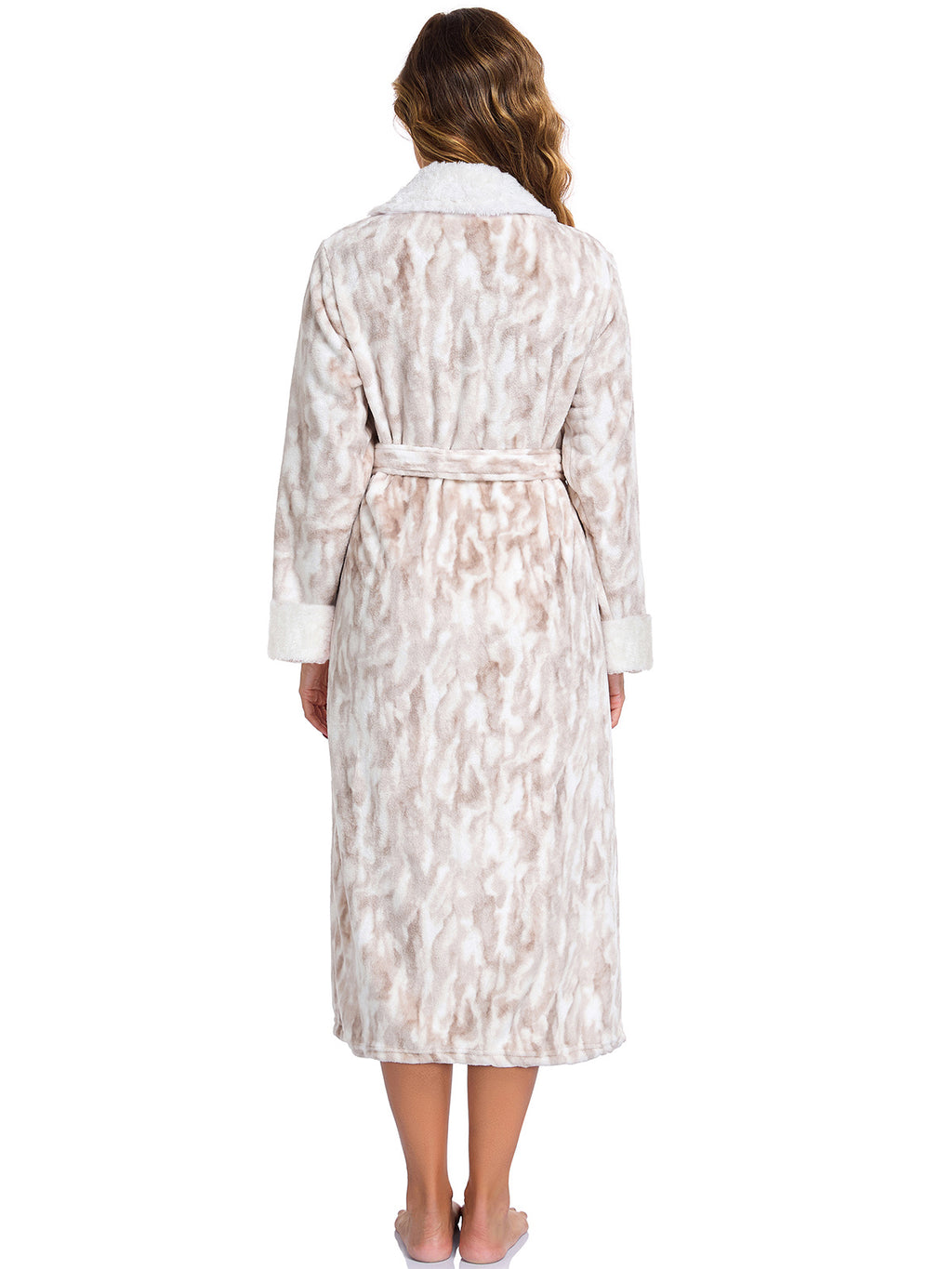 Women's Plus Size Fleece Robe 300GSM Heavyweight Soft Thermal Bathrobe With Pockets And Belt Solid Color Shawl Collar Robe