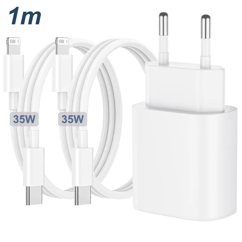 PD 35W USB C Charger Fast Charger Type C Cable Mobile Phone Charger Wall Adapter For iPhone 15 16 Pro Max Xiaomi Samsung Huawei