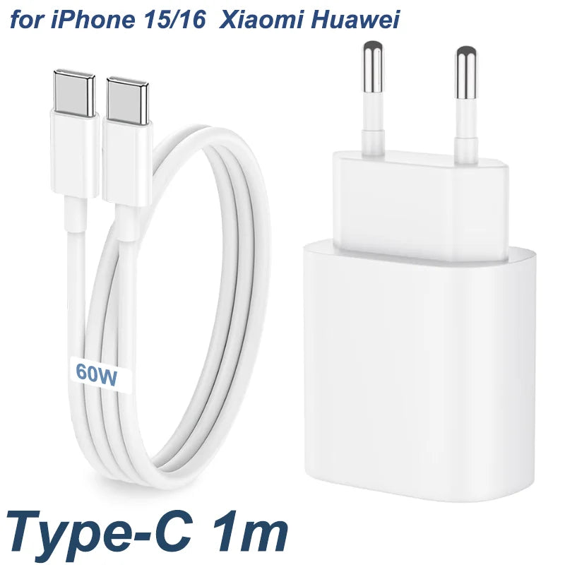 PD 35W USB C Charger Fast Charger Type C Cable Mobile Phone Charger Wall Adapter For iPhone 15 16 Pro Max Xiaomi Samsung Huawei