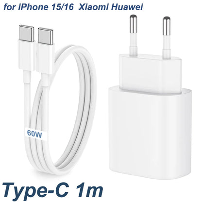 PD 35W USB C Charger Fast Charger Type C Cable Mobile Phone Charger Wall Adapter For iPhone 15 16 Pro Max Xiaomi Samsung Huawei