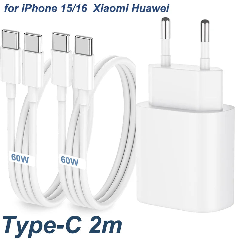 PD 35W USB C Charger Fast Charger Type C Cable Mobile Phone Charger Wall Adapter For iPhone 15 16 Pro Max Xiaomi Samsung Huawei
