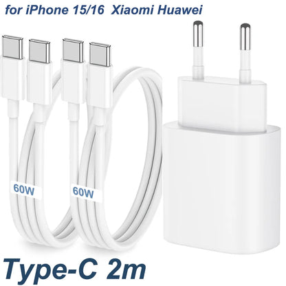 PD 35W USB C Charger Fast Charger Type C Cable Mobile Phone Charger Wall Adapter For iPhone 15 16 Pro Max Xiaomi Samsung Huawei