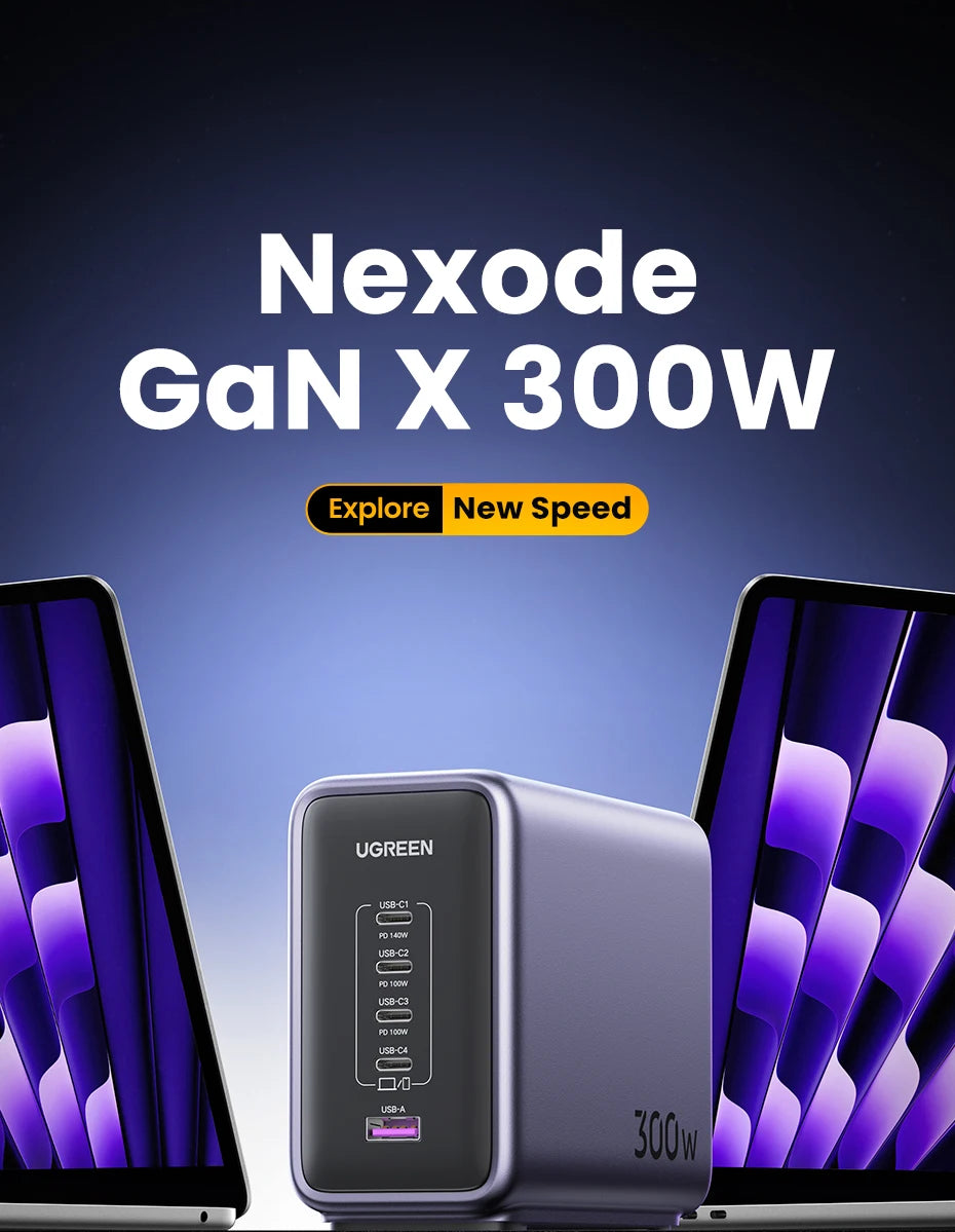 UGREEN 300W GaN Charger Desktop Charging Station USB Charger 140W Max Single Port PD3.1 Fast Charger for MacBook Pro iPad iPhone
