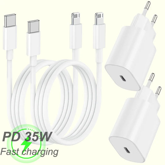 PD 35W USB C Charger Fast Charger Type C Cable Mobile Phone Charger Wall Adapter For iPhone 15 16 Pro Max Xiaomi Samsung Huawei