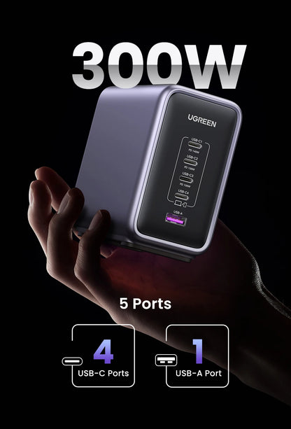 UGREEN 300W GaN Charger Desktop Charging Station USB Charger 140W Max Single Port PD3.1 Fast Charger for MacBook Pro iPad iPhone