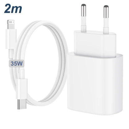 PD 35W USB C Charger Fast Charger Type C Cable Mobile Phone Charger Wall Adapter For iPhone 15 16 Pro Max Xiaomi Samsung Huawei