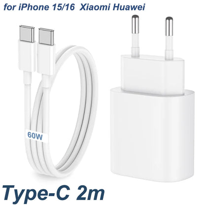 PD 35W USB C Charger Fast Charger Type C Cable Mobile Phone Charger Wall Adapter For iPhone 15 16 Pro Max Xiaomi Samsung Huawei