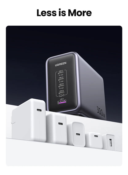 UGREEN 300W GaN Charger Desktop Charging Station USB Charger 140W Max Single Port PD3.1 Fast Charger for MacBook Pro iPad iPhone