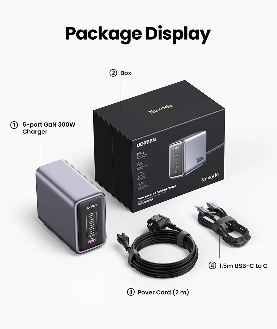 UGREEN 300W GaN Charger Desktop Charging Station USB Charger 140W Max Single Port PD3.1 Fast Charger for MacBook Pro iPad iPhone