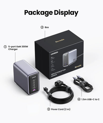 UGREEN 300W GaN Charger Desktop Charging Station USB Charger 140W Max Single Port PD3.1 Fast Charger for MacBook Pro iPad iPhone