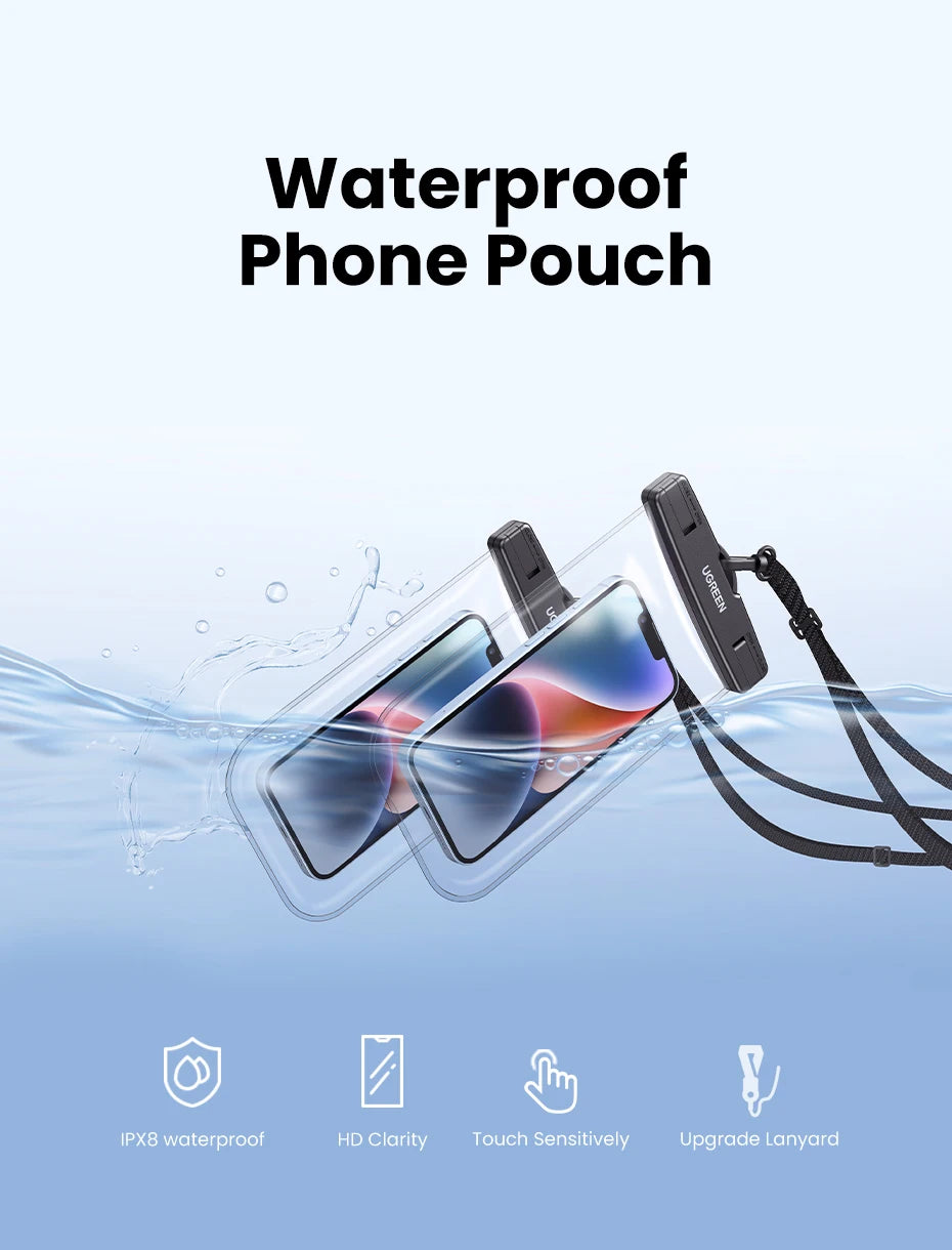 UGREEN 7.2 inch IPX8 Waterproof Phone Case Bag For iPhone 16 15 14 13 12 Pro Max Samsung Universal Swimming Protective Pouch Bag