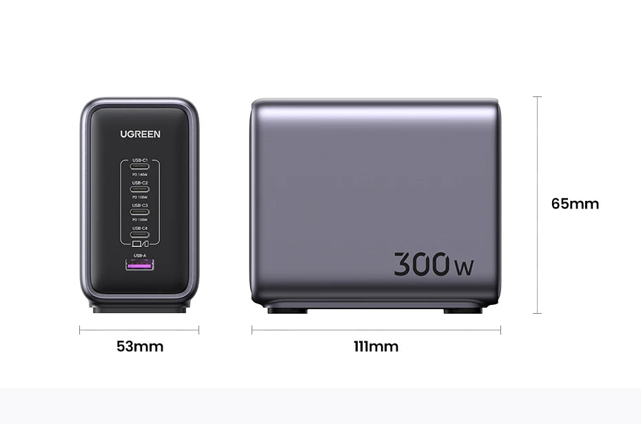 UGREEN 300W GaN Charger Desktop Charging Station USB Charger 140W Max Single Port PD3.1 Fast Charger for MacBook Pro iPad iPhone
