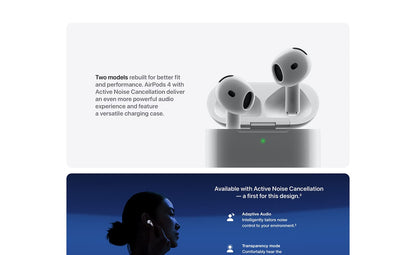 Apple AirPods 4 Wireless Earbuds,with Active Noise Cancellation,Adaptive Audio,Transparency Mode,Spatial Audio,Wireless Charging
