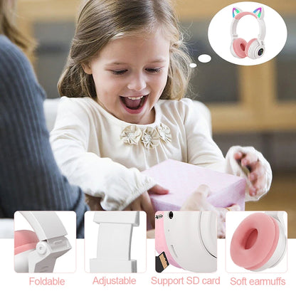 HiFi Girls Wireless Unicorn headphones with Mic phone Stereo Bass Cute Children Music Kid Cat Bluetooth Headsets Support SD Card - Universal Market