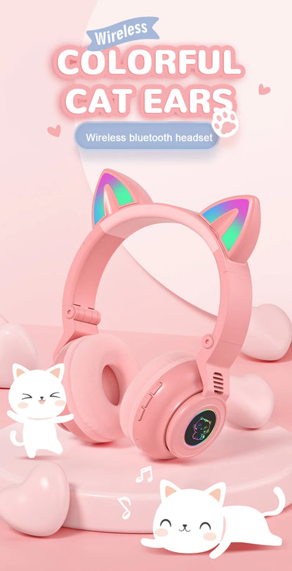 HiFi Girls Wireless Unicorn headphones with Mic phone Stereo Bass Cute Children Music Kid Cat Bluetooth Headsets Support SD Card - Universal Market
