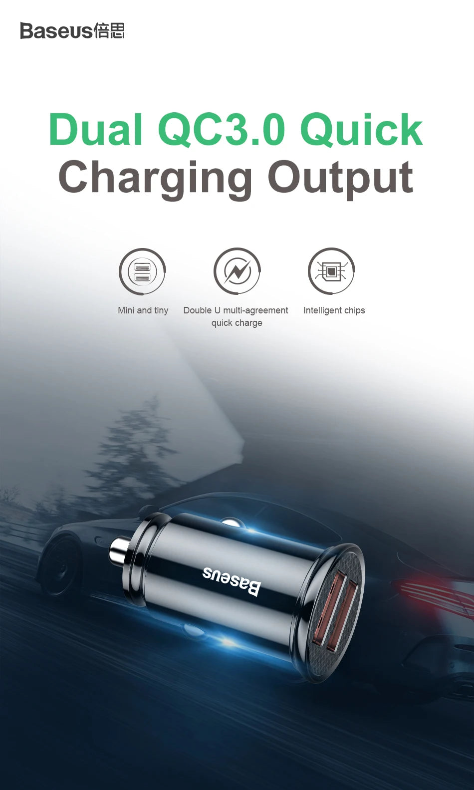 Baseus 30W USB Car Charger Quick Charge 4.0 3.0 FCP SCP USB PD For Xiaomi iPhone 12 13 14 15 Pro Fast Charging Car Phone Charger