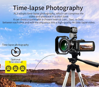 Video Camera 4K Digital Camcorder Professional, Ordro AC3 YouTube Blogger Vlog Cameras Filmadora with Microphone 64GB SD Card
