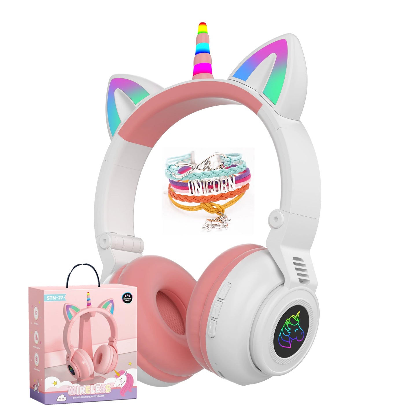 HiFi Girls Wireless Unicorn headphones with Mic phone Stereo Bass Cute Children Music Kid Cat Bluetooth Headsets Support SD Card - Universal Market