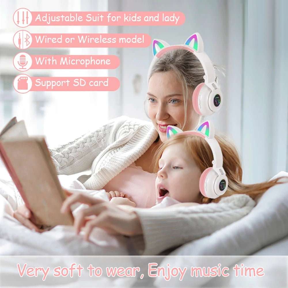 HiFi Girls Wireless Unicorn headphones with Mic phone Stereo Bass Cute Children Music Kid Cat Bluetooth Headsets Support SD Card - Universal Market