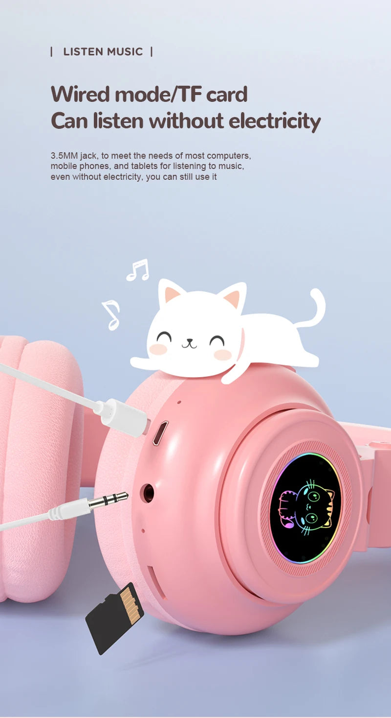 HiFi Girls Wireless Unicorn headphones with Mic phone Stereo Bass Cute Children Music Kid Cat Bluetooth Headsets Support SD Card - Universal Market