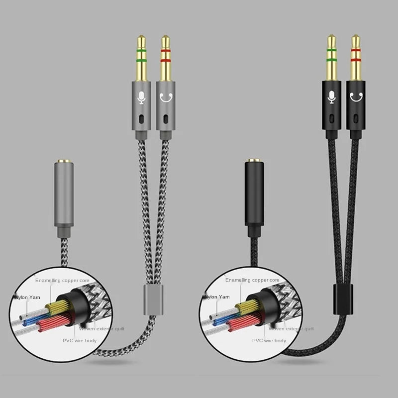 Headphone Splitter Cable for Computer 3.5mm Female to 2 Male 3.5 Jack Mic Audio Y Splitter Microphone Adapter Aux Cable