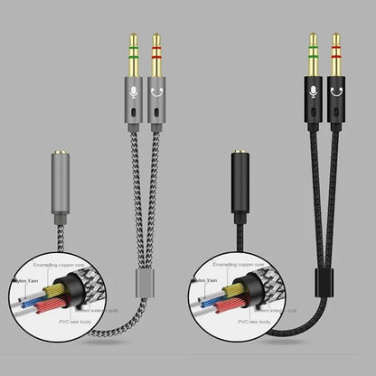 Headphone Splitter Cable for Computer 3.5mm Female to 2 Male 3.5 Jack Mic Audio Y Splitter Microphone Adapter Aux Cable