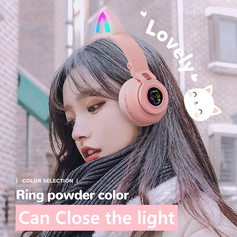 HiFi Girls Wireless Unicorn headphones with Mic phone Stereo Bass Cute Children Music Kid Cat Bluetooth Headsets Support SD Card - Universal Market