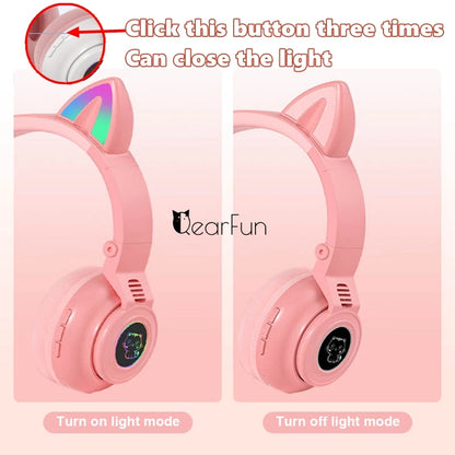 HiFi Girls Wireless Unicorn headphones with Mic phone Stereo Bass Cute Children Music Kid Cat Bluetooth Headsets Support SD Card - Universal Market