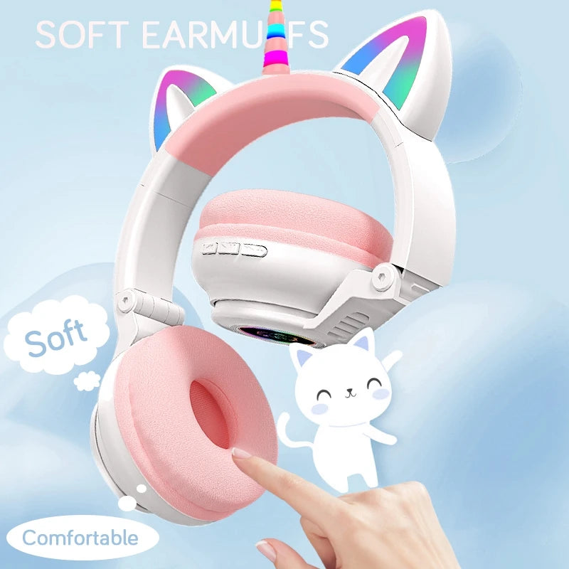 HiFi Girls Wireless Unicorn headphones with Mic phone Stereo Bass Cute Children Music Kid Cat Bluetooth Headsets Support SD Card - Universal Market