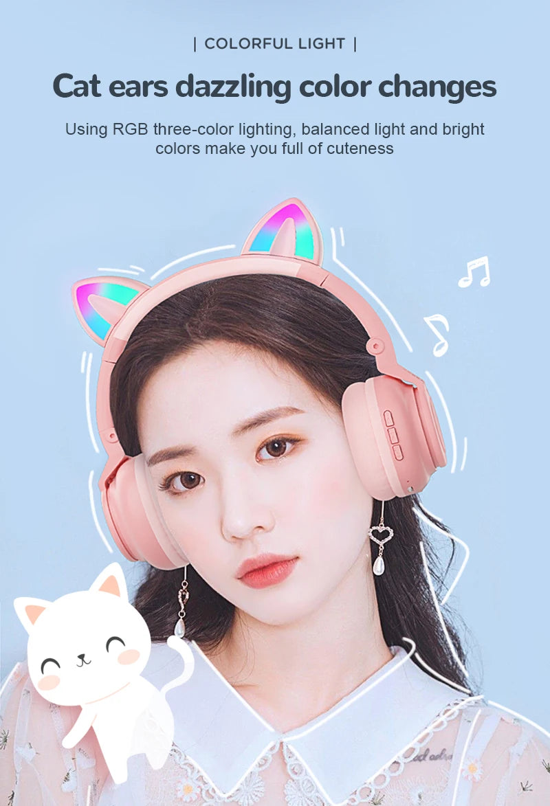 HiFi Girls Wireless Unicorn headphones with Mic phone Stereo Bass Cute Children Music Kid Cat Bluetooth Headsets Support SD Card - Universal Market
