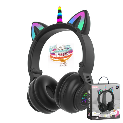 HiFi Girls Wireless Unicorn headphones with Mic phone Stereo Bass Cute Children Music Kid Cat Bluetooth Headsets Support SD Card