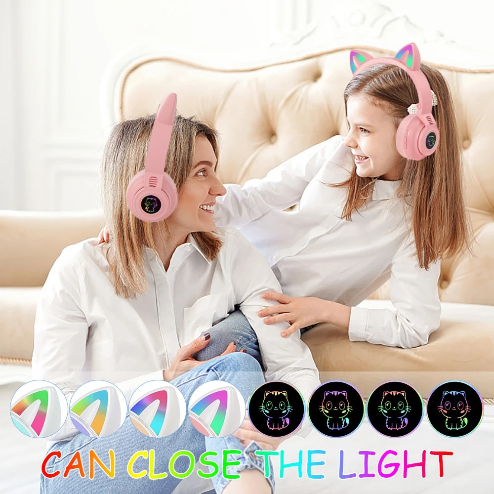 HiFi Girls Wireless Unicorn headphones with Mic phone Stereo Bass Cute Children Music Kid Cat Bluetooth Headsets Support SD Card - Universal Market