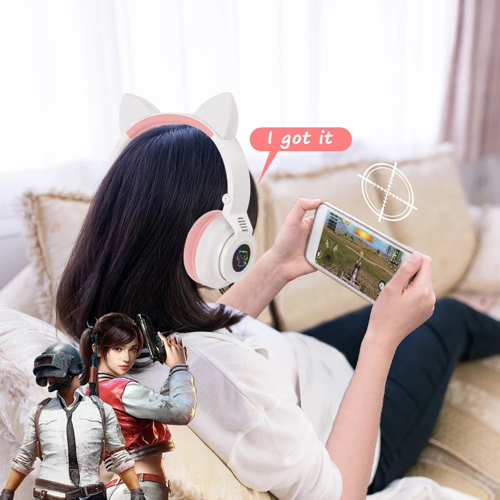 HiFi Girls Wireless Unicorn headphones with Mic phone Stereo Bass Cute Children Music Kid Cat Bluetooth Headsets Support SD Card - Universal Market