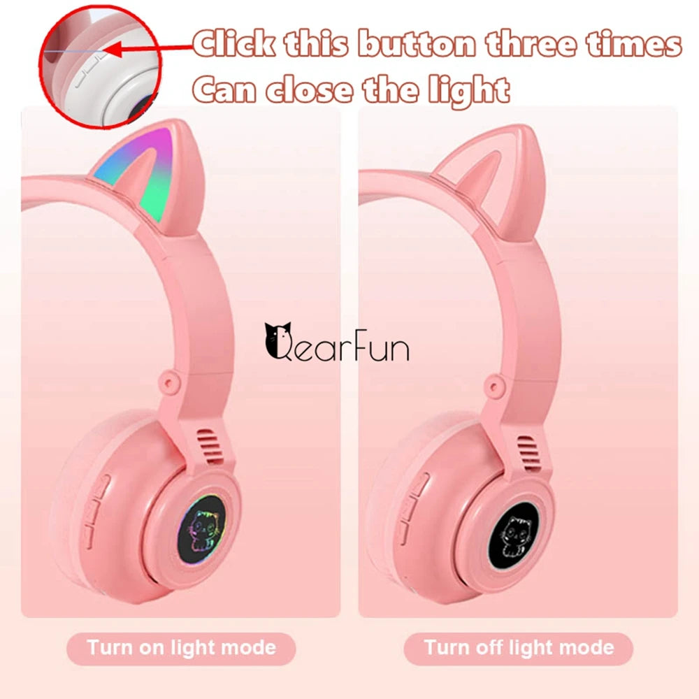 HiFi Girls Wireless Unicorn headphones with Mic phone Stereo Bass Cute Children Music Kid Cat Bluetooth Headsets Support SD Card - Universal Market