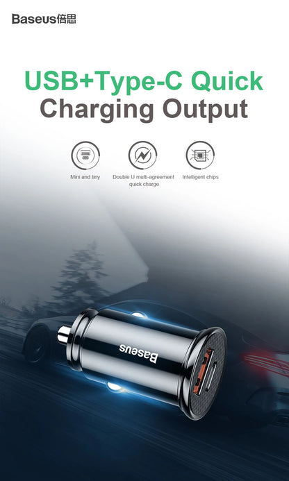 Baseus 30W USB Car Charger Quick Charge 4.0 3.0 FCP SCP USB PD For Xiaomi iPhone 12 13 14 15 Pro Fast Charging Car Phone Charger