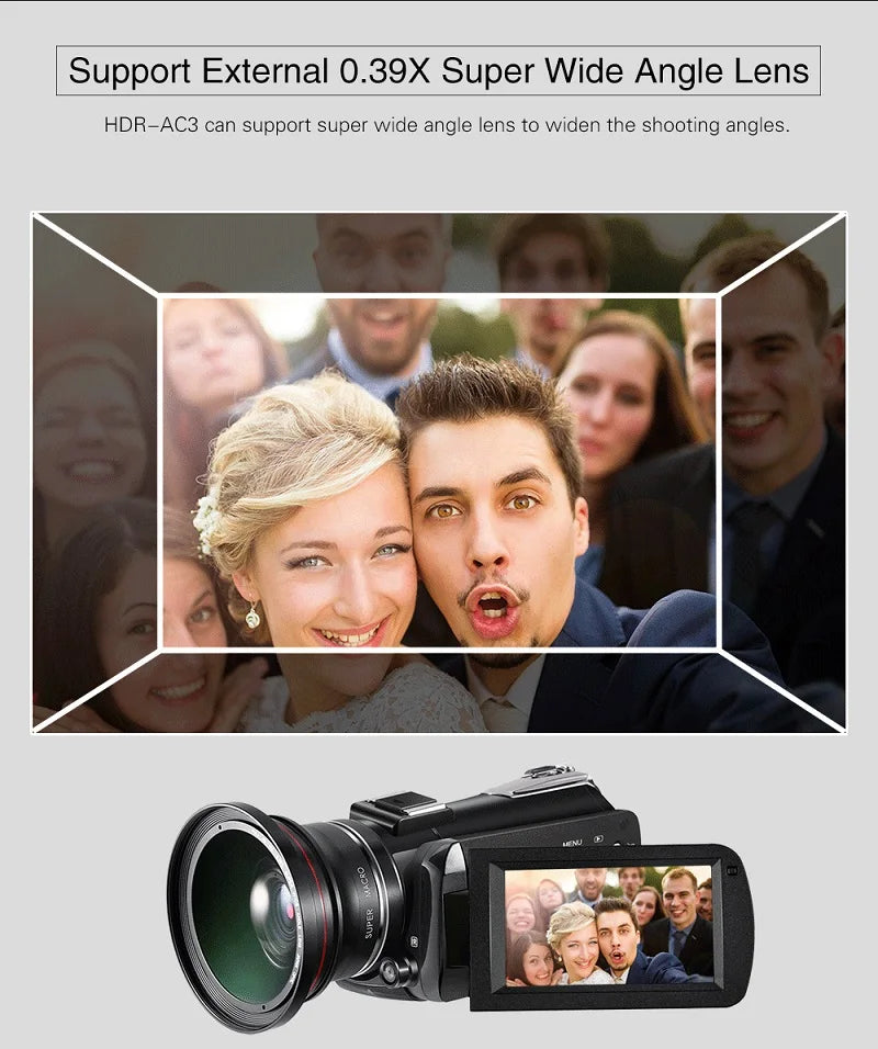 Video Camera 4K Digital Camcorder Professional, Ordro AC3 YouTube Blogger Vlog Cameras Filmadora with Microphone 64GB SD Card